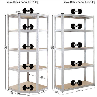 Scaffalatura pesante e ad angolo set di 3