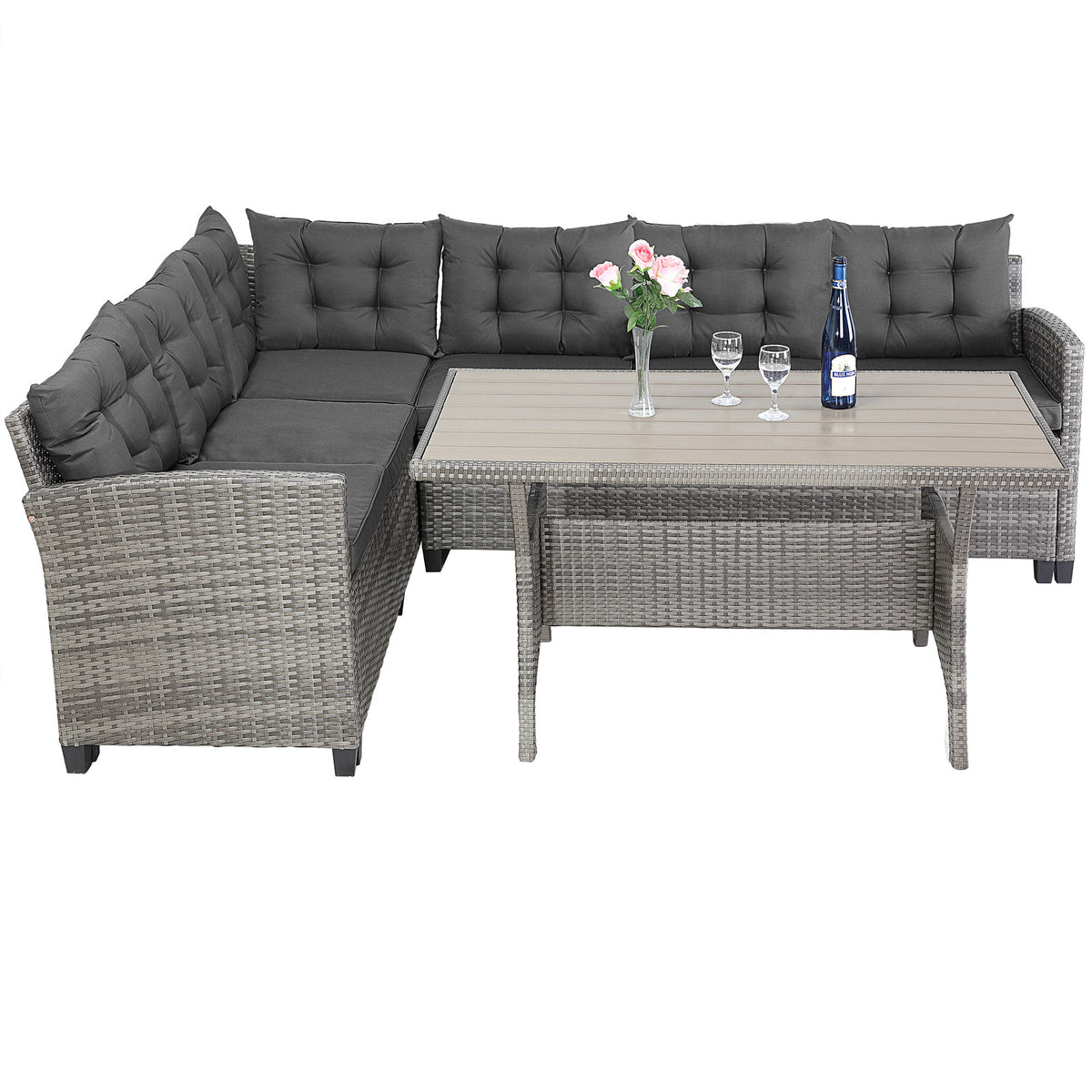 Divani da giardino Lisbona girgio polyrattan 6 persone