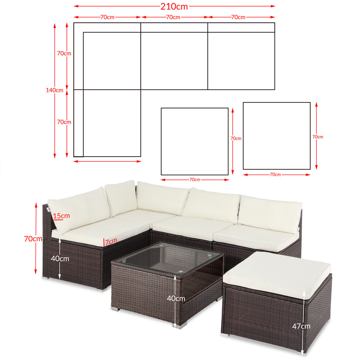 Salotto da giardino16 pz crema- marrone polyrattan