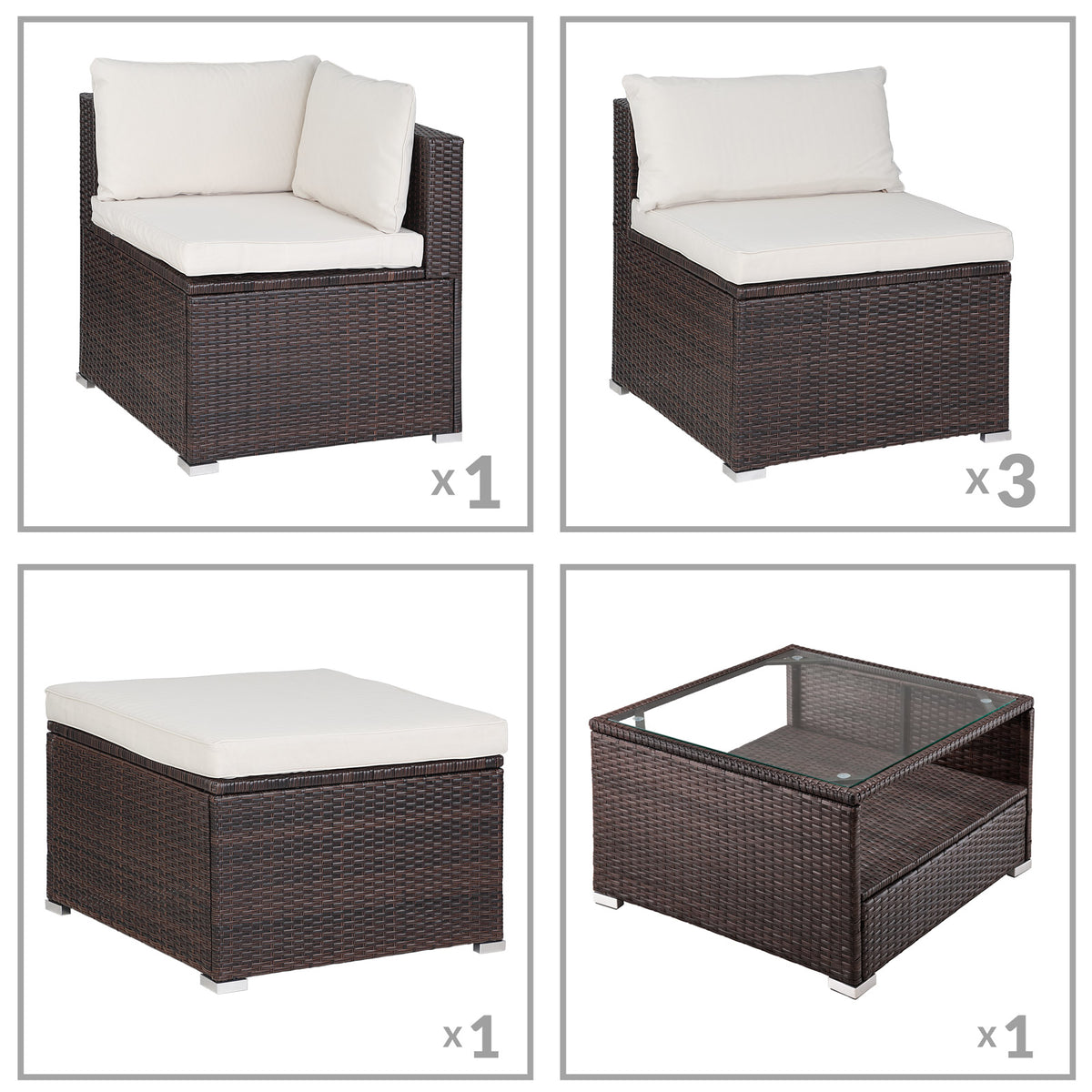 Salotto da giardino16 pz crema- marrone polyrattan