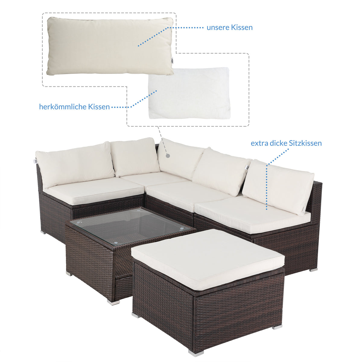 Salotto da giardino16 pz crema- marrone polyrattan