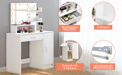 Tavolino da trucco bianco 140x90x40cm cassetto specchio LED