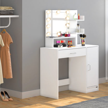 Tavolino da trucco bianco 140x90x40cm cassetto specchio LED