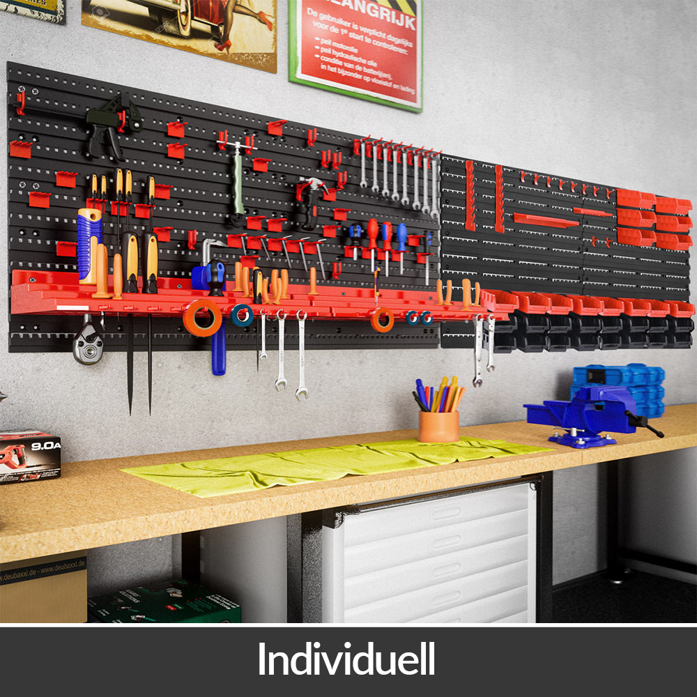 Scaffale a muro officina 97 pezzi nero/rosso