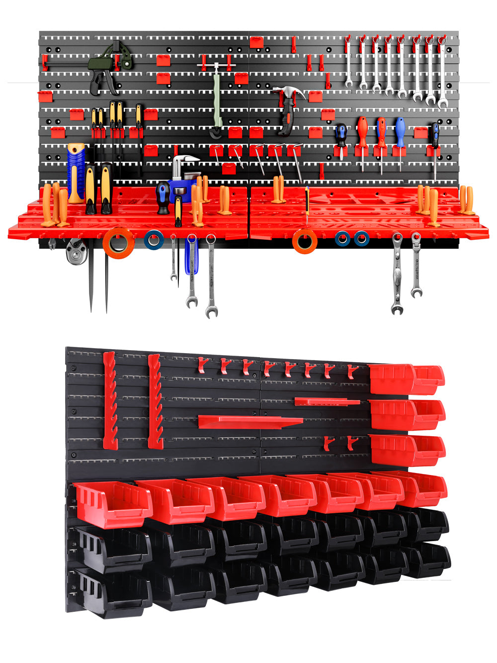 Scaffale a muro officina 97 pezzi nero/rosso