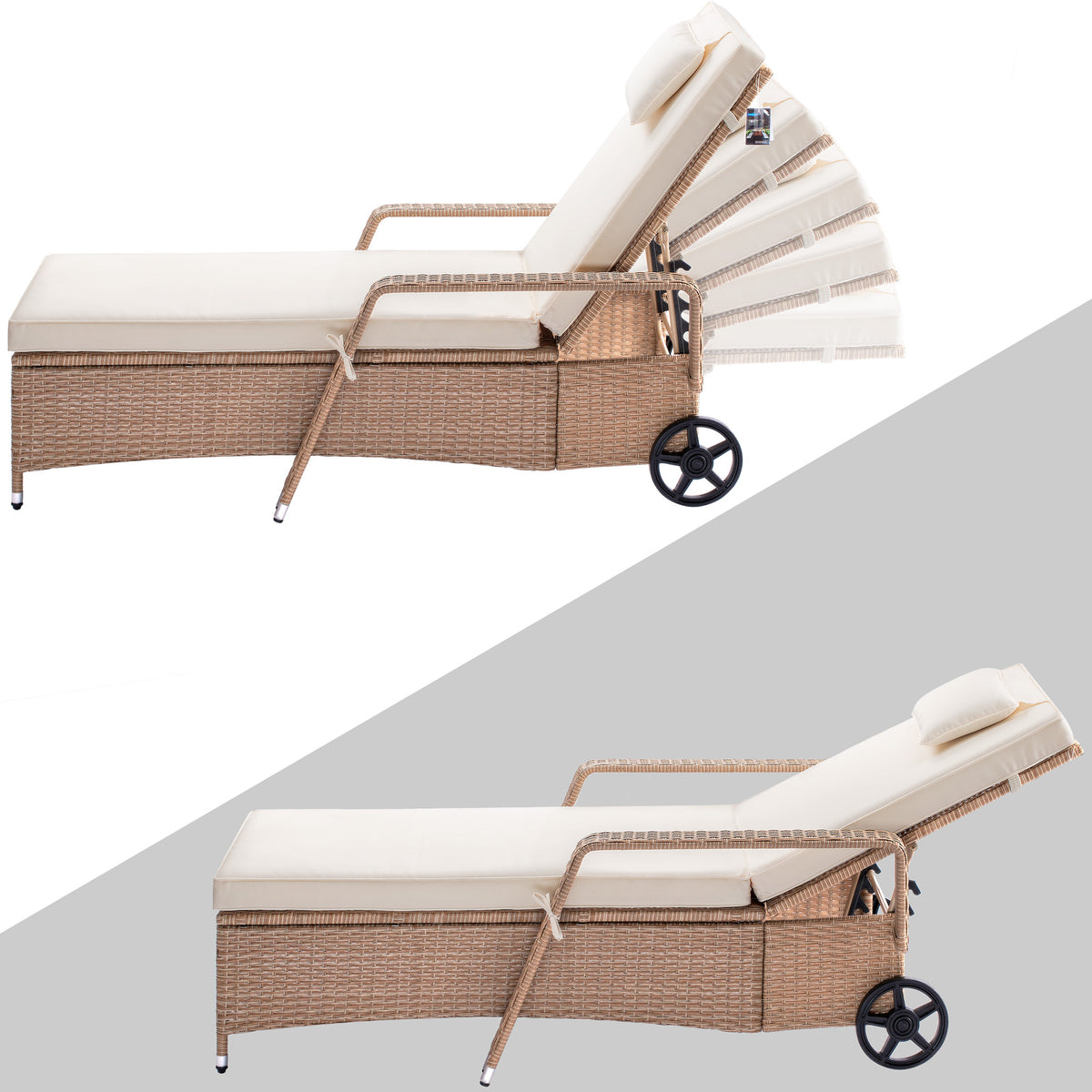 Sdraio da giardino crema polyrattan 193x90x43cm