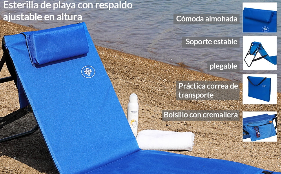 Stuoia mare blu 158x56cm schienale regolabile