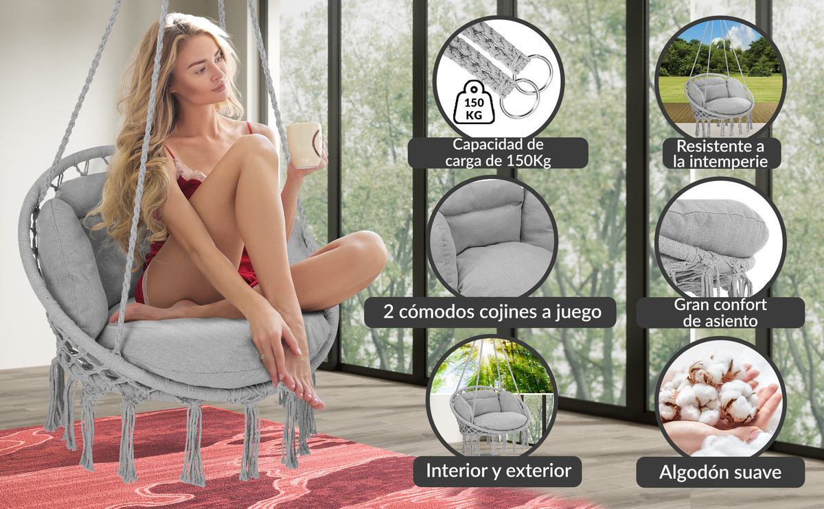 Poltrona sospesa grigio chiaro 80x60x140cm