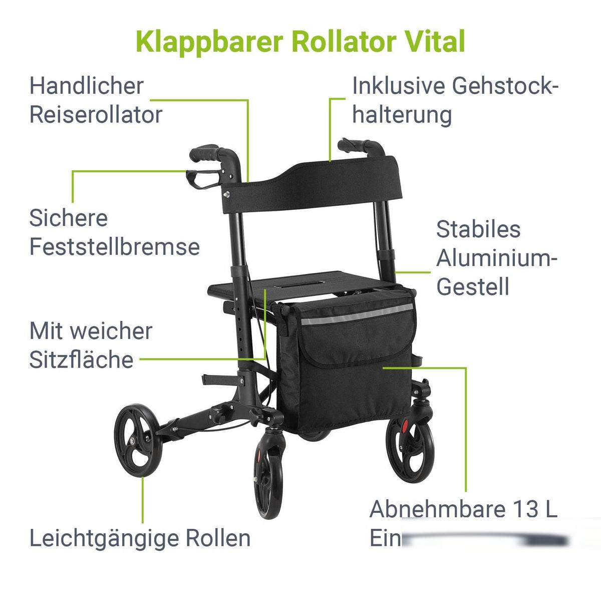 Rollator Vital in alluminio con sedile
