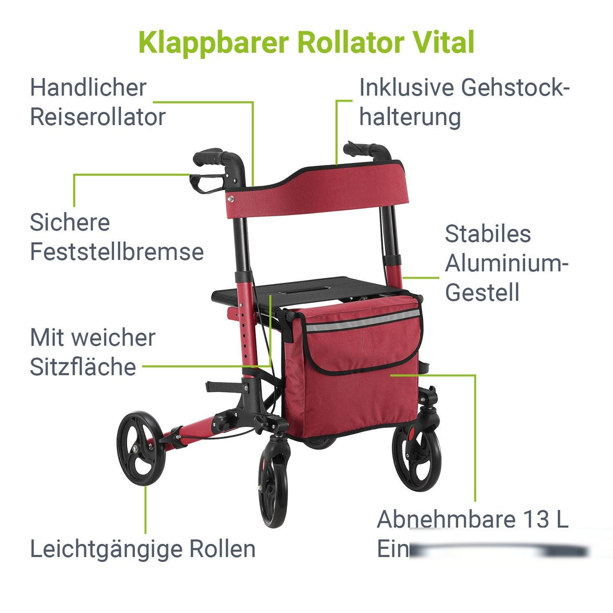 Rollator Vital in alluminio con sedile
