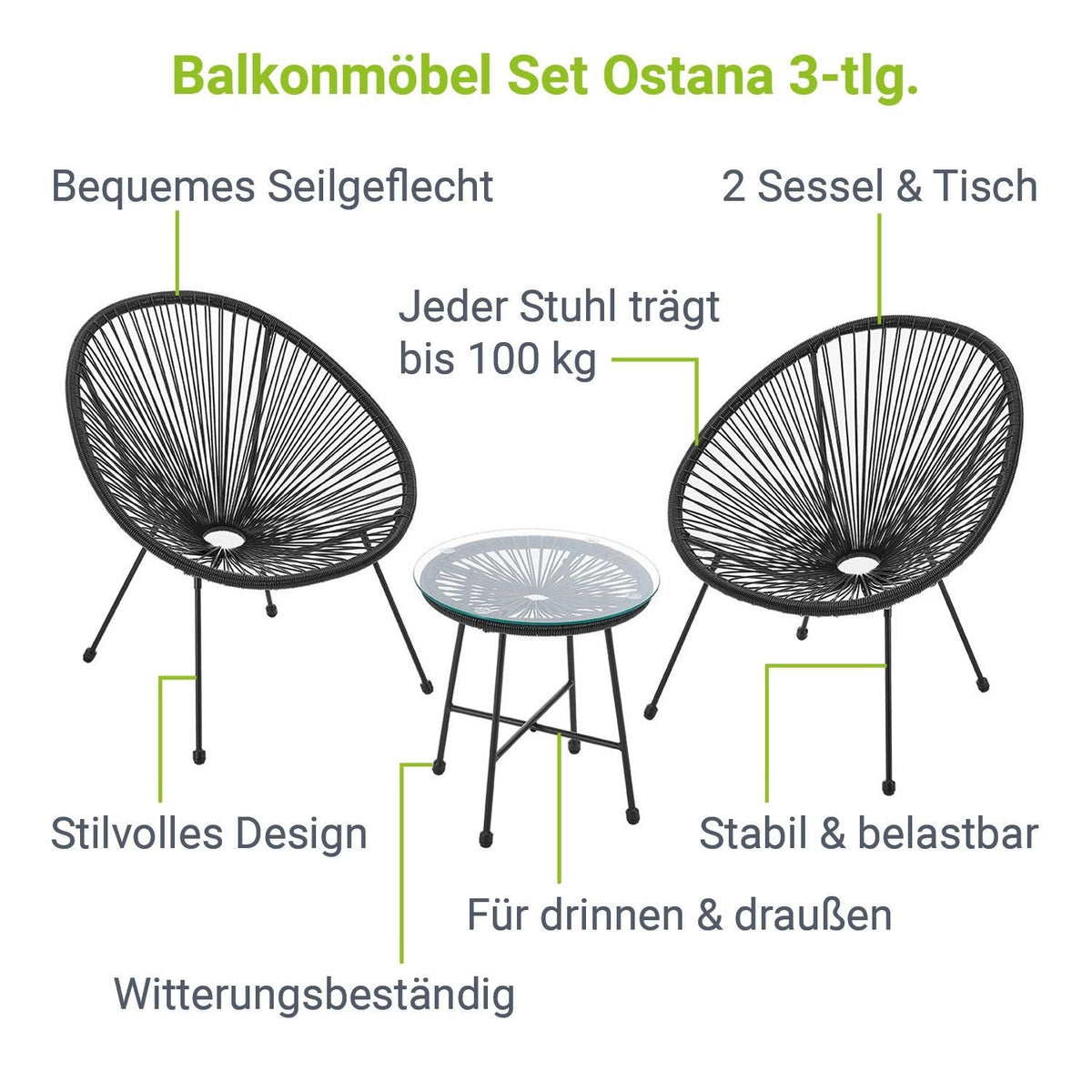 Set di mobili da balcone Ostana 3 pezzi