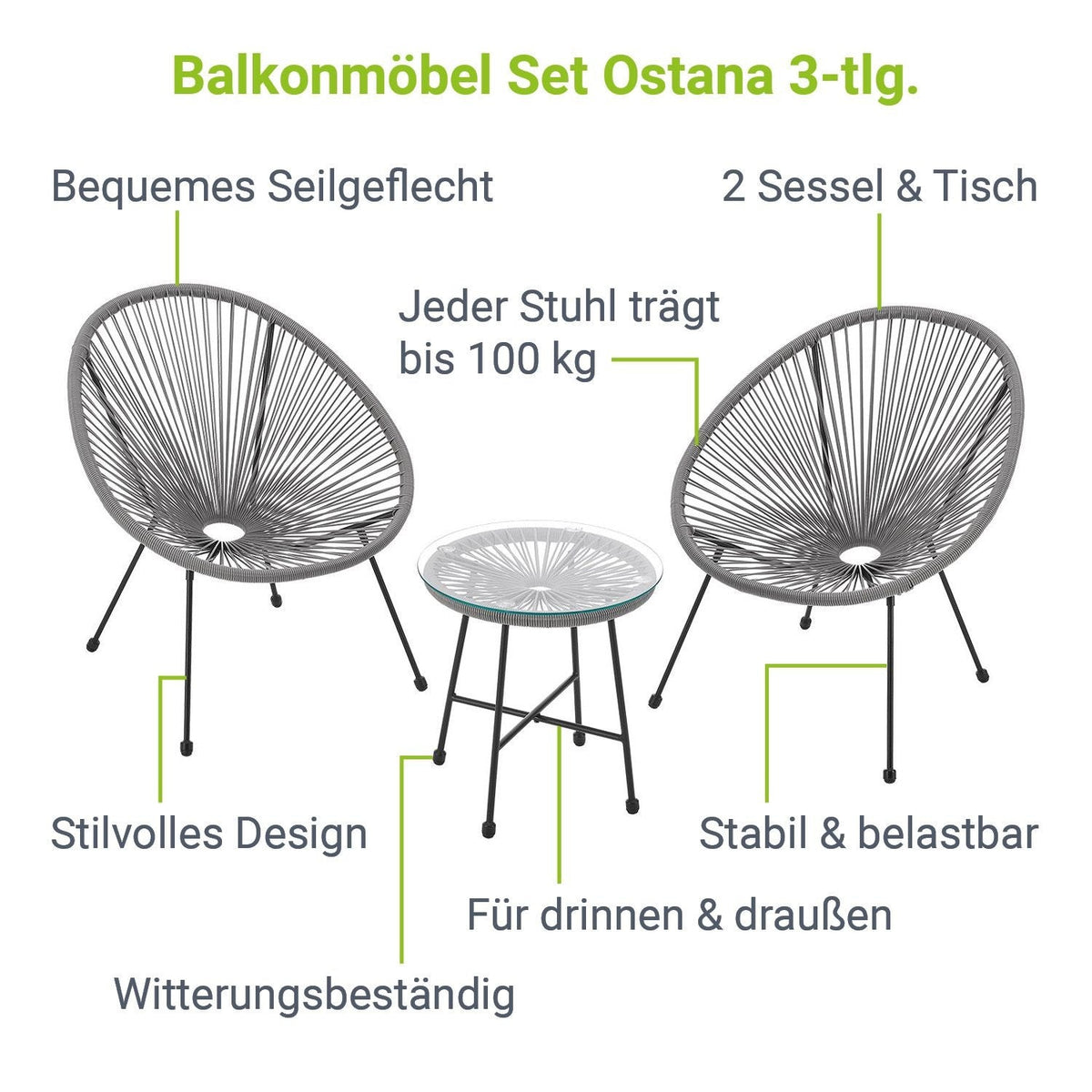 Set di mobili da balcone Ostana 3 pezzi