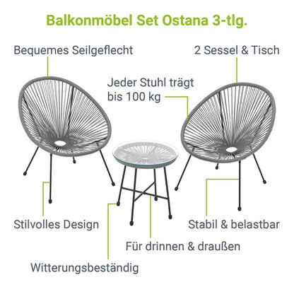 Set di mobili da balcone Ostana 3 pezzi