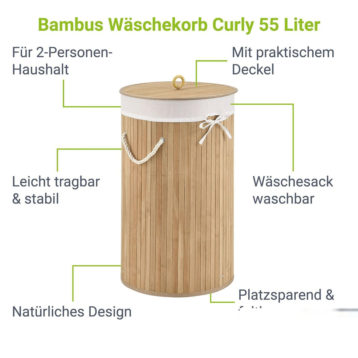 Cesto per la biancheria in bambù Curly - Round