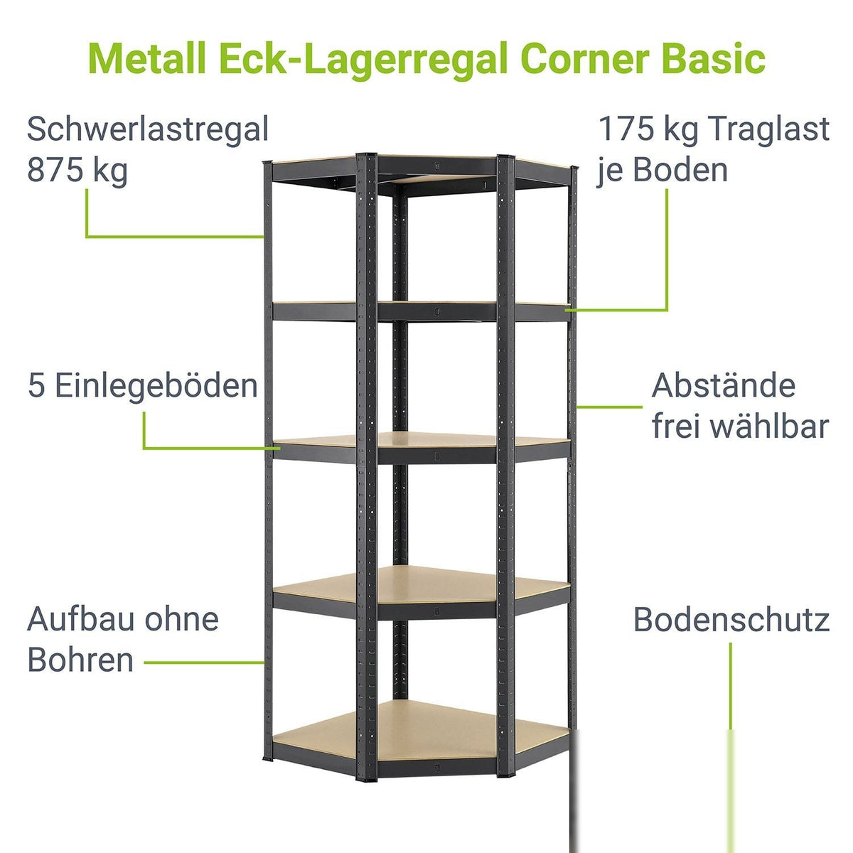 Scaffale ad angolo Corner Basic 180 x 70 x 40 cm