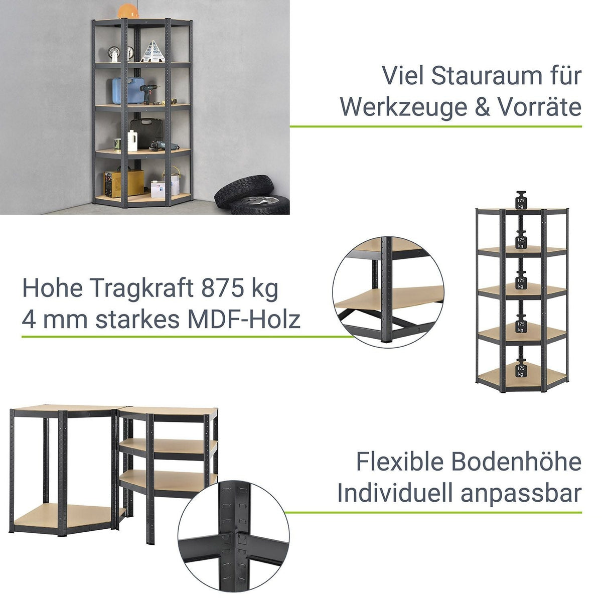 Scaffale ad angolo Corner Basic 180 x 70 x 40 cm
