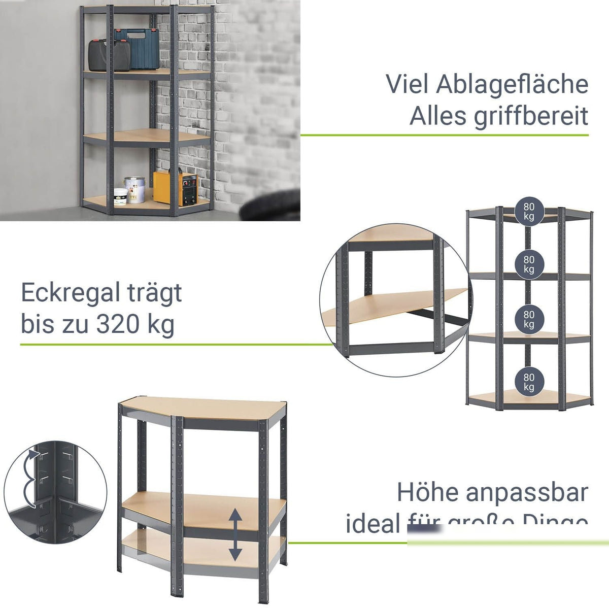Scaffale ad angolo Corner Easy 160 x 75 x 40 - 75 cm