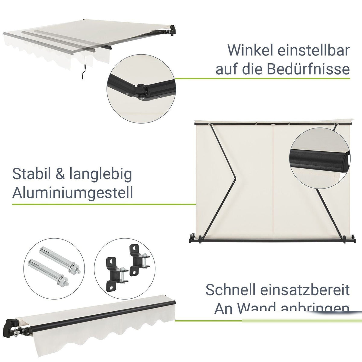 Tenda a bracci pieghevoli con manovella