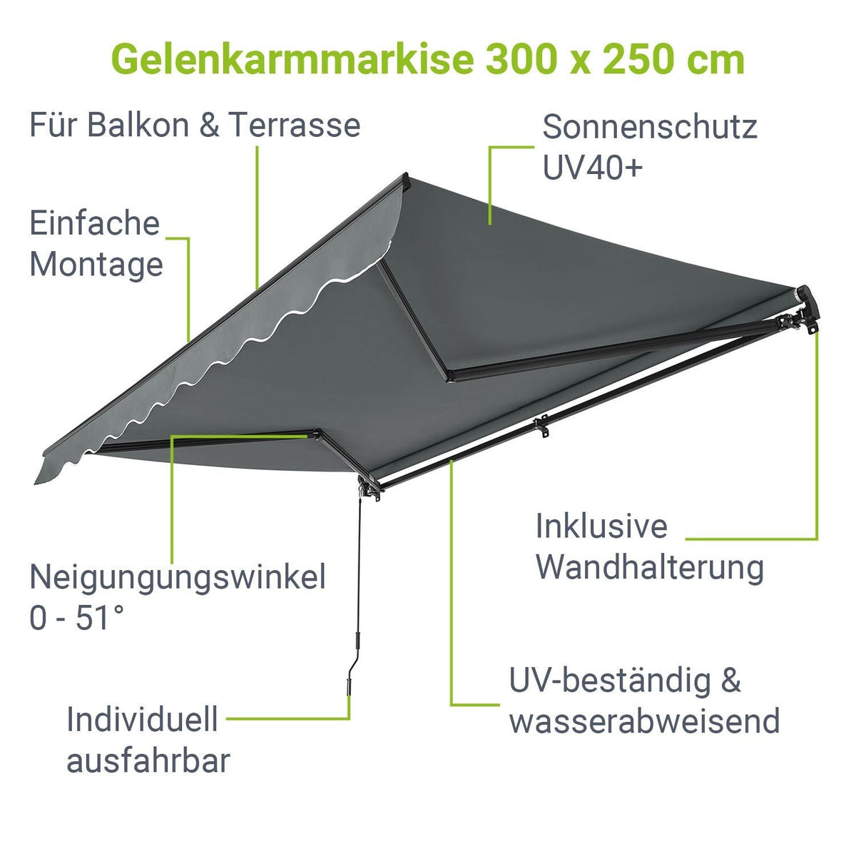 Tenda a bracci pieghevoli con manovella