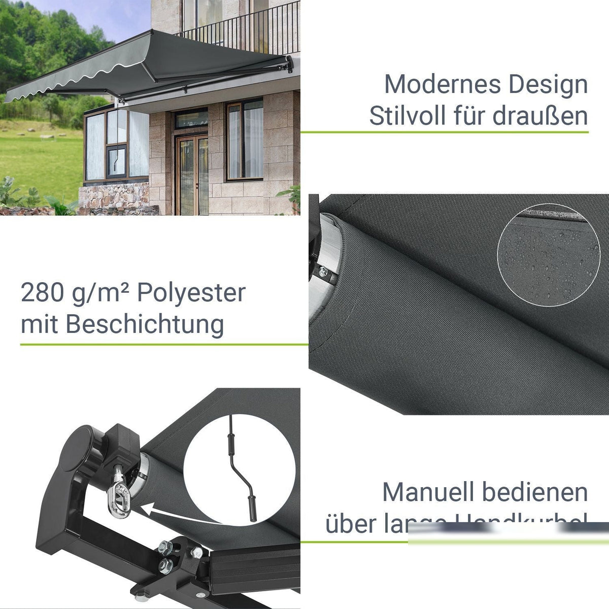 Tenda a bracci pieghevoli con manovella