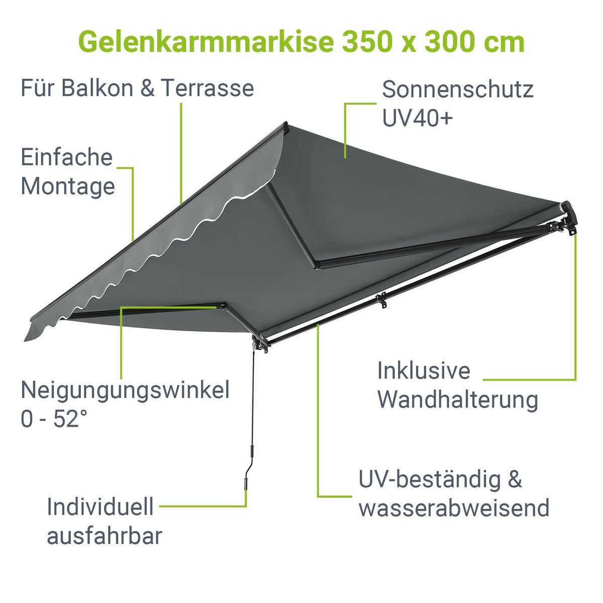 Tenda a bracci pieghevoli con manovella