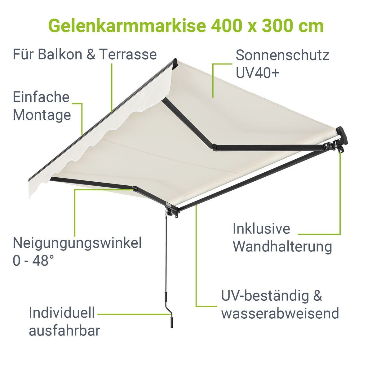 Tenda a bracci pieghevoli con manovella