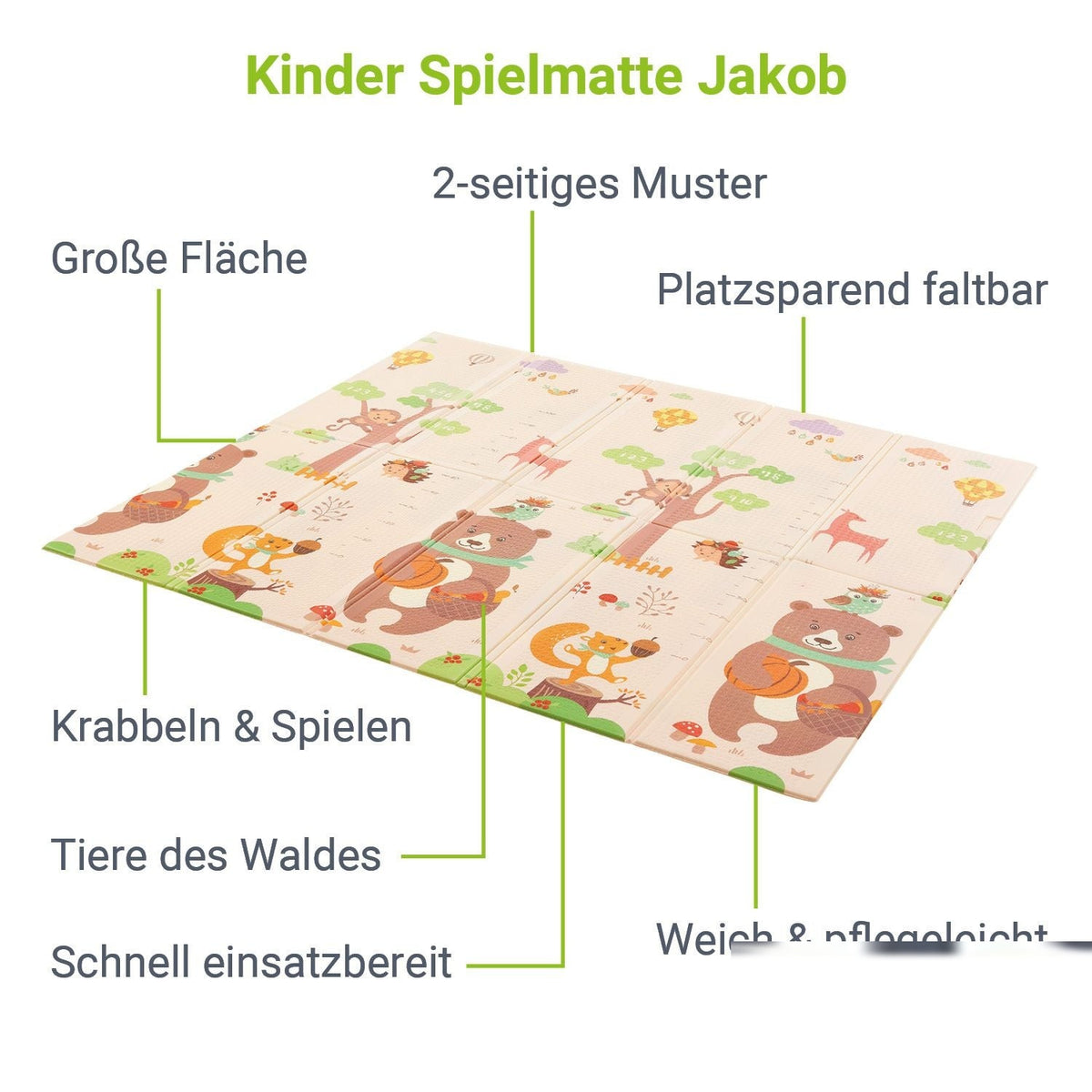 Tappeto da gioco 180 x 200 cm con vari motivi di animali