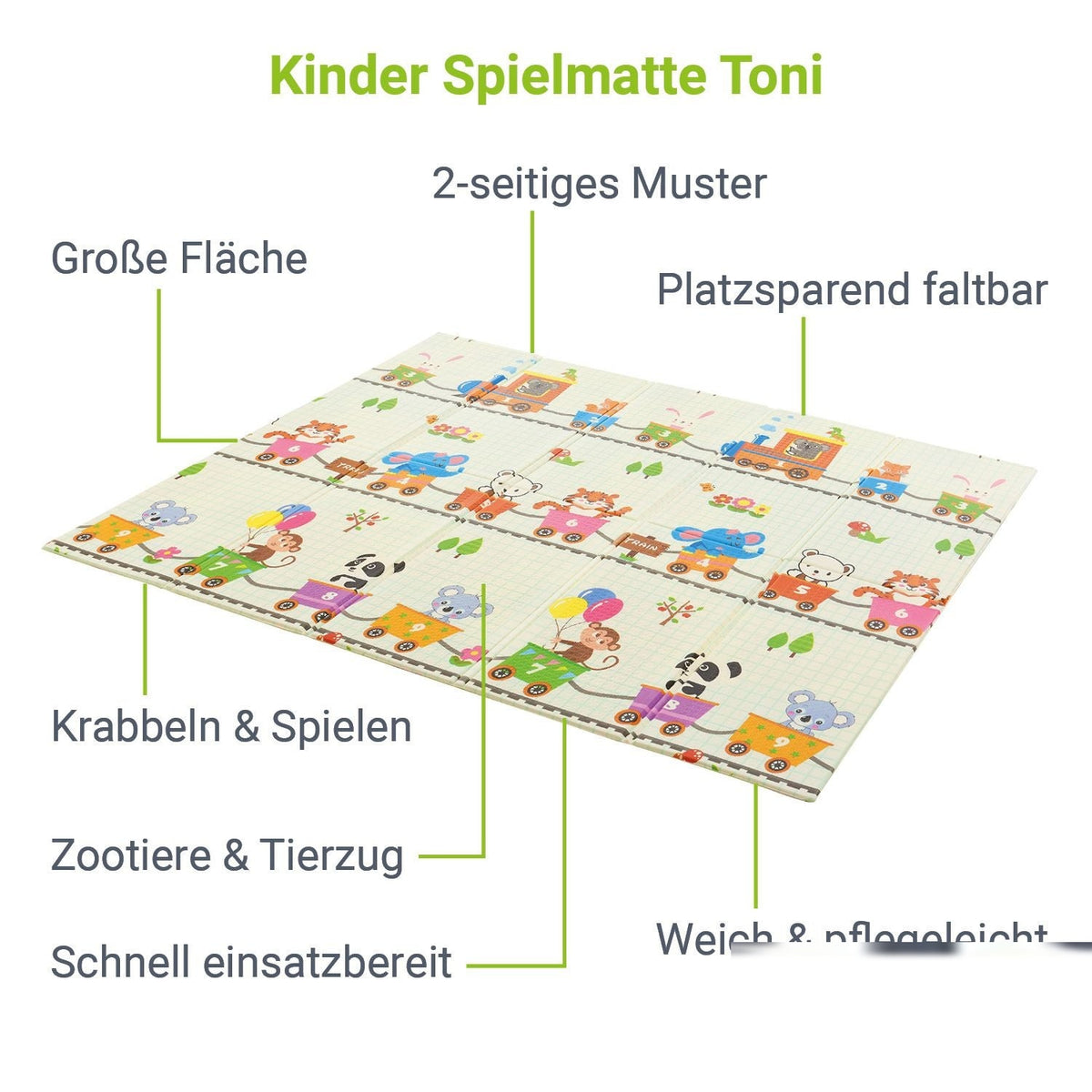 Tappeto da gioco 180 x 200 cm con vari motivi di animali