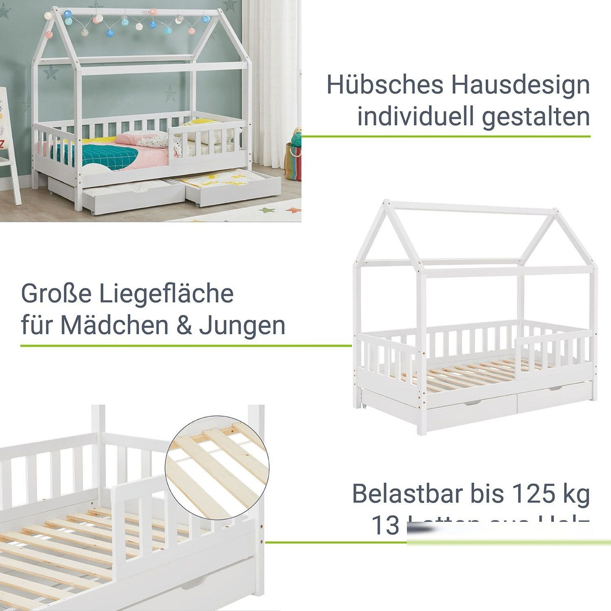 Letto per bambini Marli 80 x 160 cm con rete