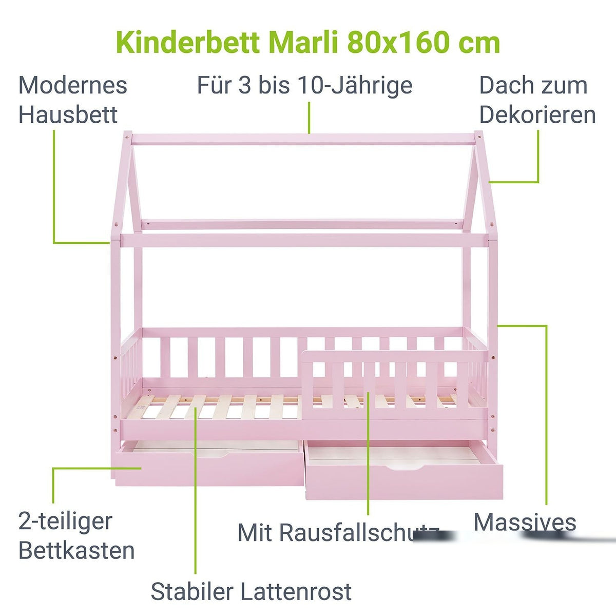 Letto per bambini Marli 80 x 160 cm con rete