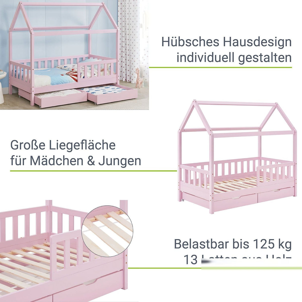 Letto per bambini Marli 80 x 160 cm con rete