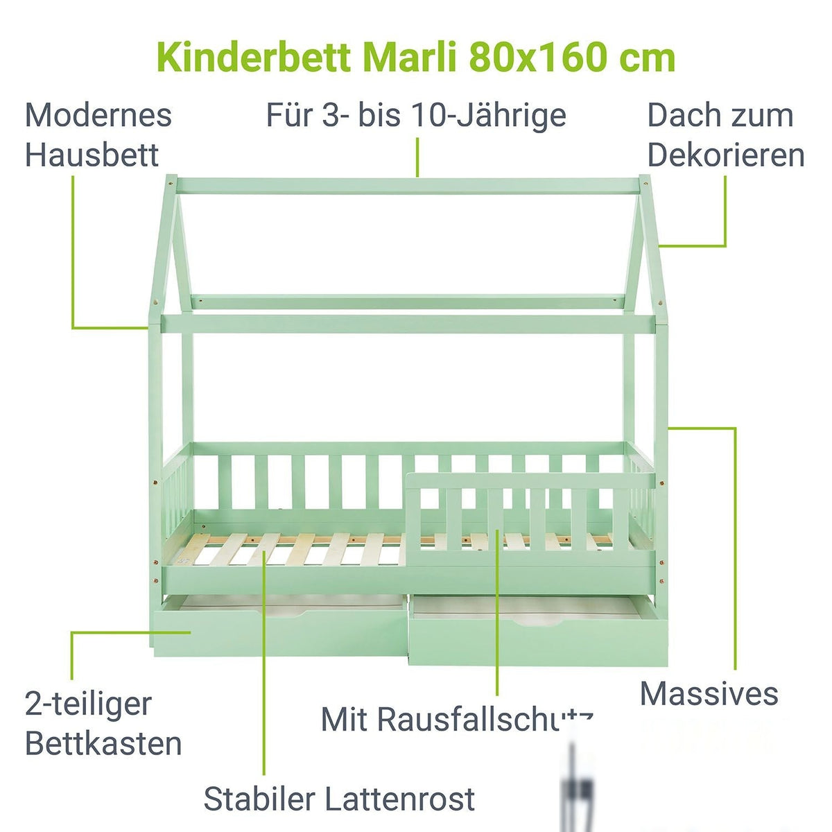 Letto per bambini Marli 80 x 160 cm con rete