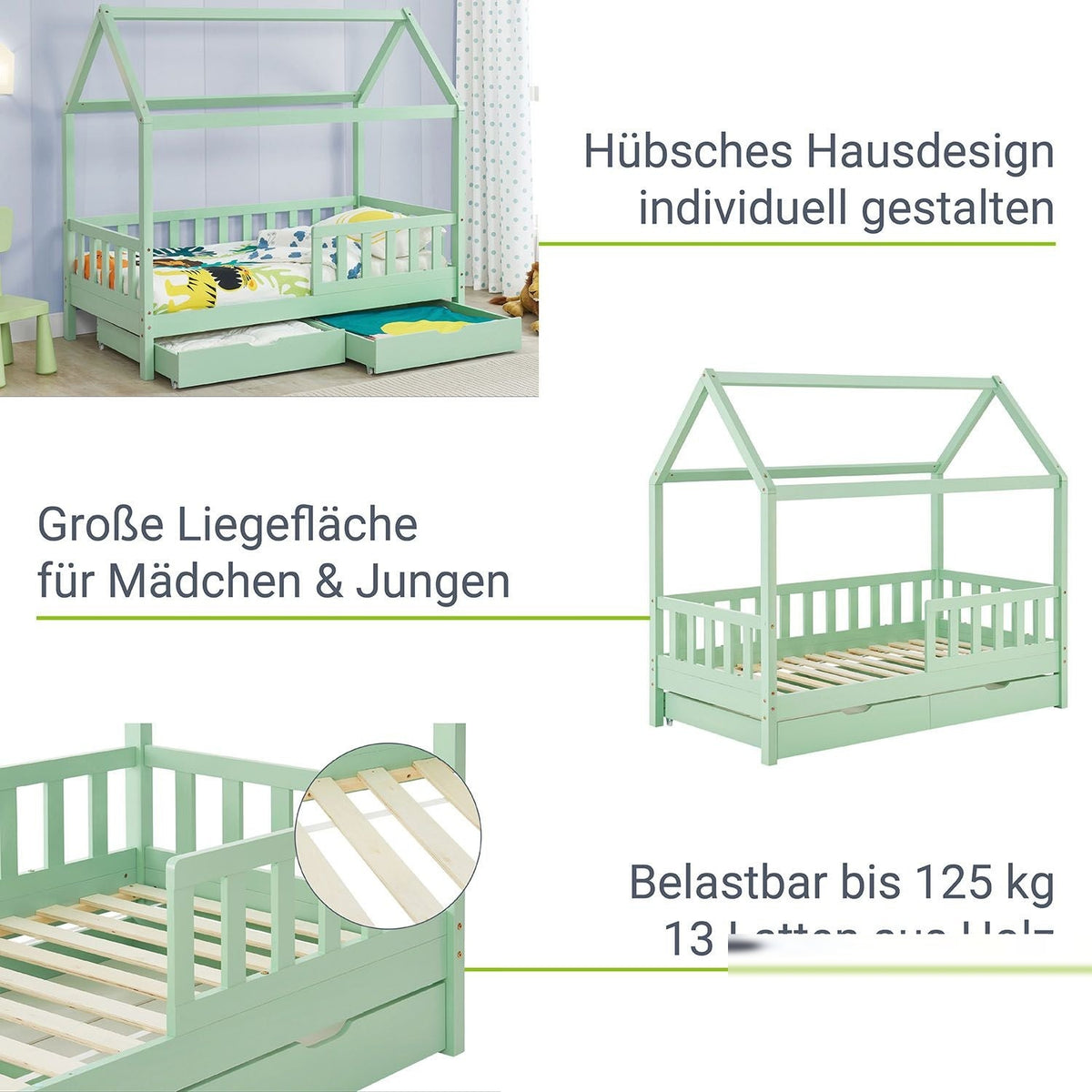 Letto per bambini Marli 80 x 160 cm con rete