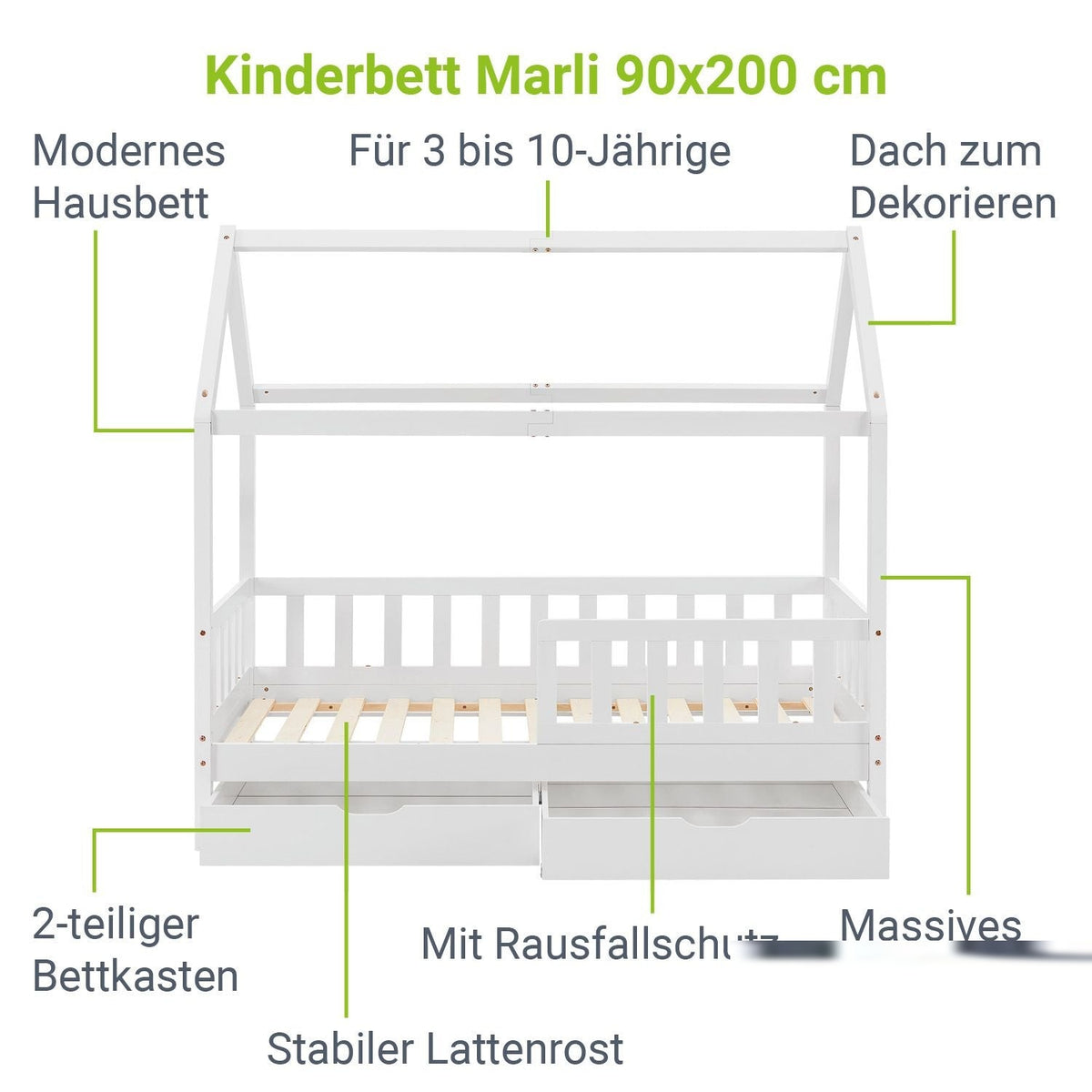 Letto per bambini Marli 90 x 200 cm con rete