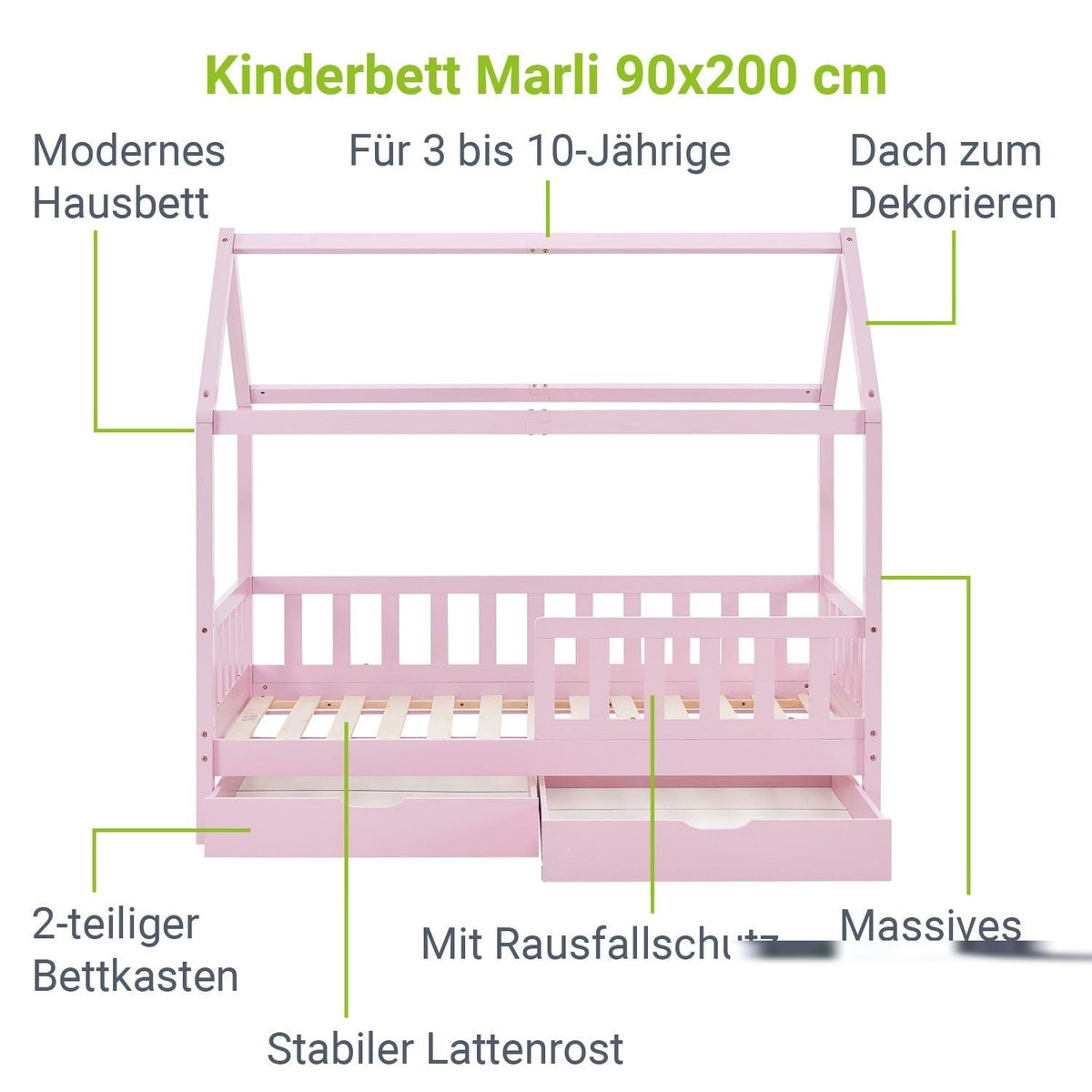 Letto per bambini Marli 90 x 200 cm con rete