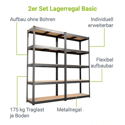 Scaffalatura di base, set da 2 a 8 180 x 90 x 40 cm
