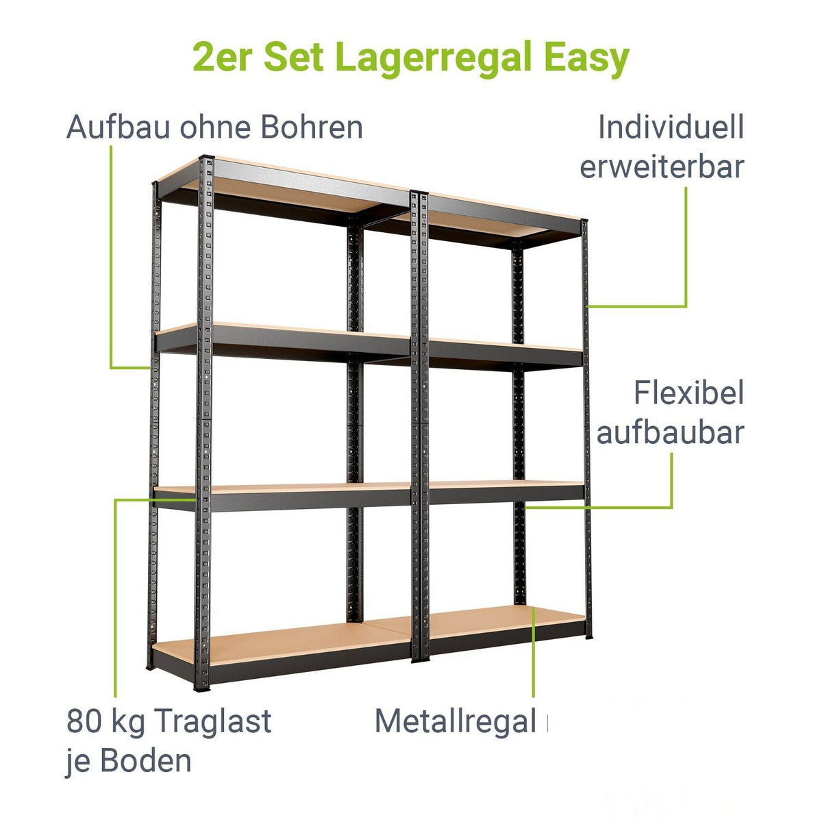 Set di 2 scaffali Easy Storage 160 x 80 x 40 cm