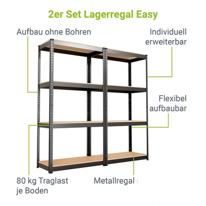 Set di 2 scaffali Easy Storage 160 x 80 x 40 cm