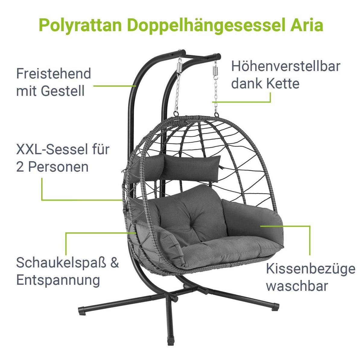 Sedia sospesa doppia in polyrattan Aria