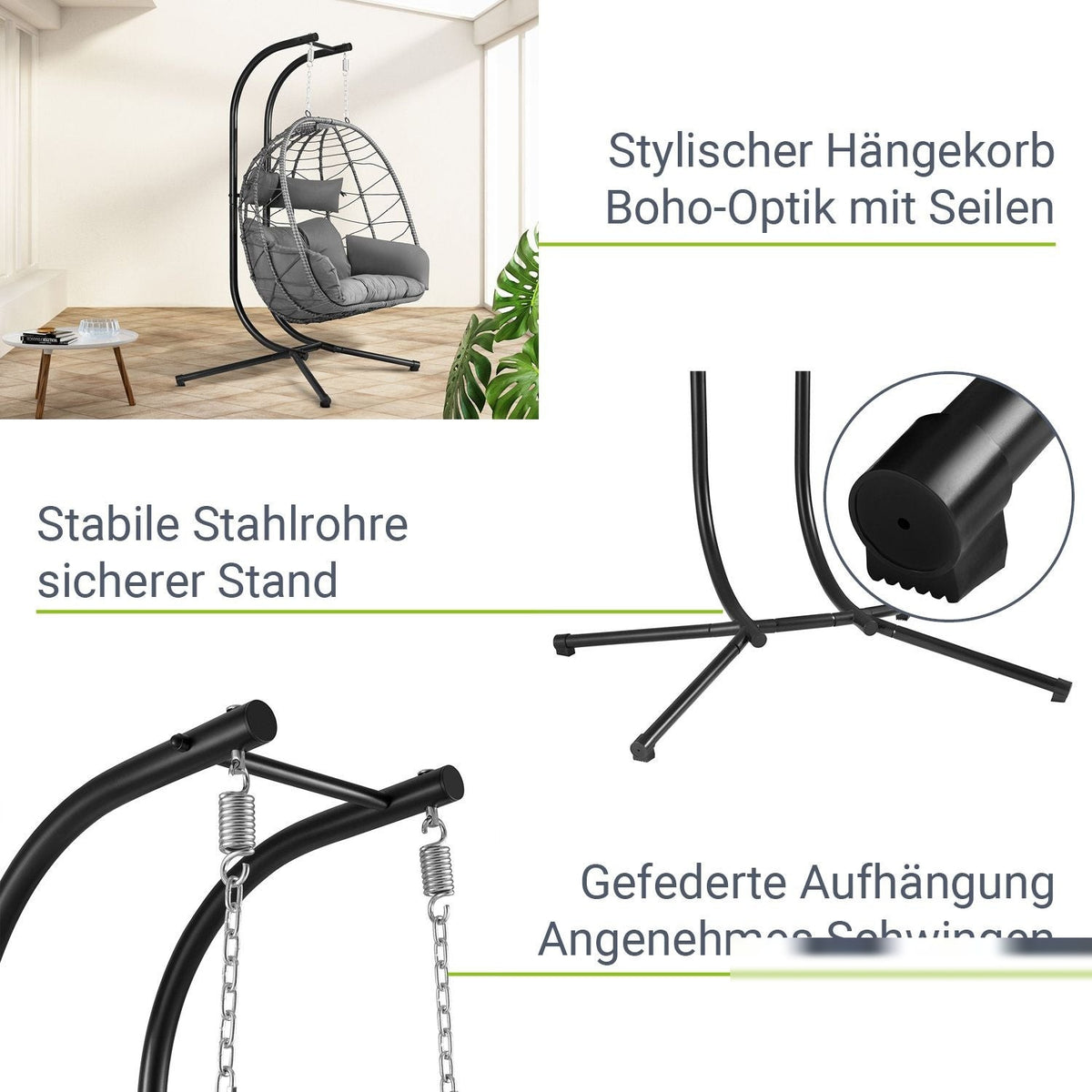 Sedia sospesa doppia in polyrattan Aria