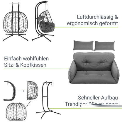 Sedia sospesa doppia in polyrattan Aria