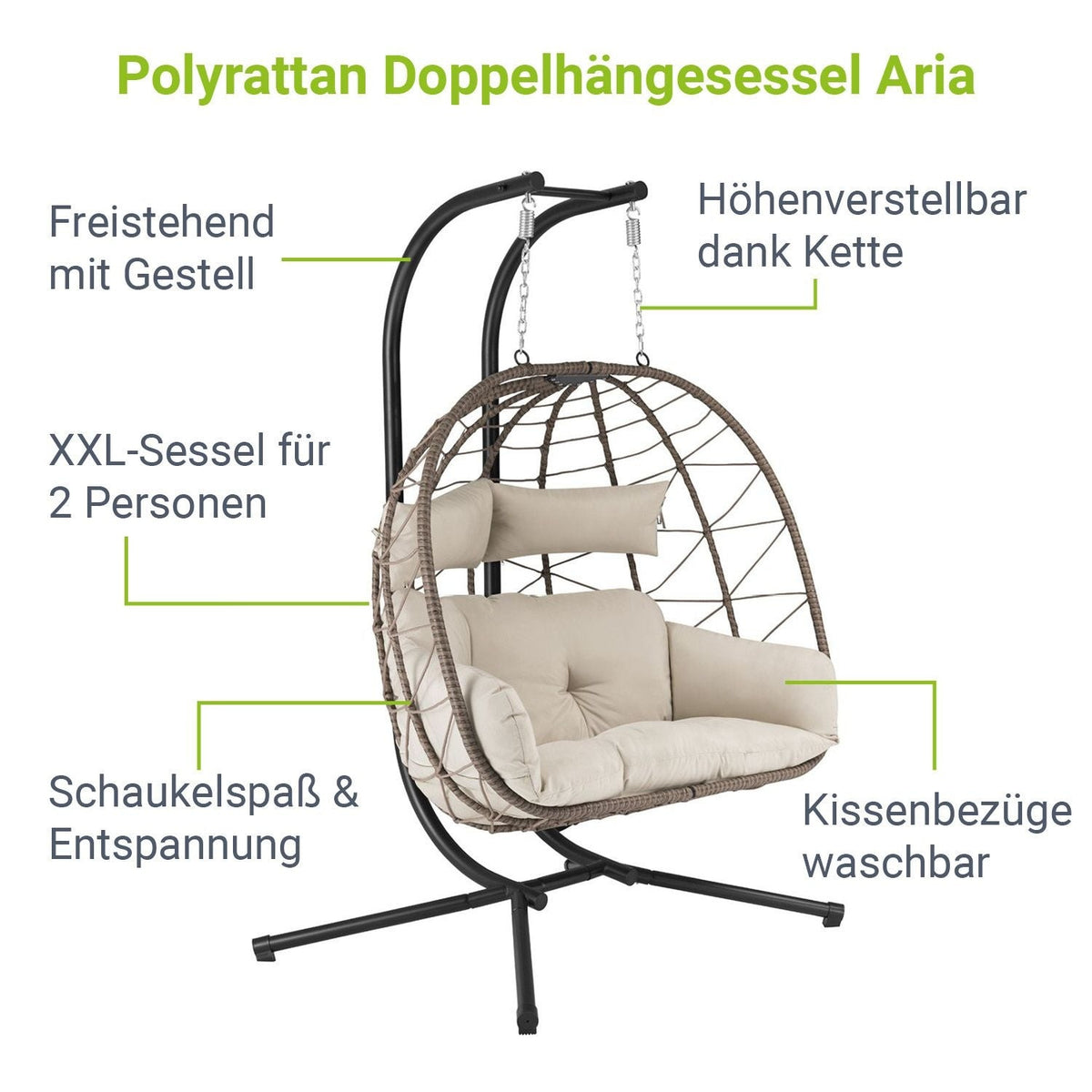 Sedia sospesa doppia in polyrattan Aria