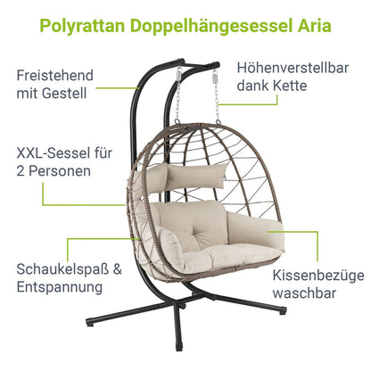 Sedia sospesa doppia in polyrattan Aria