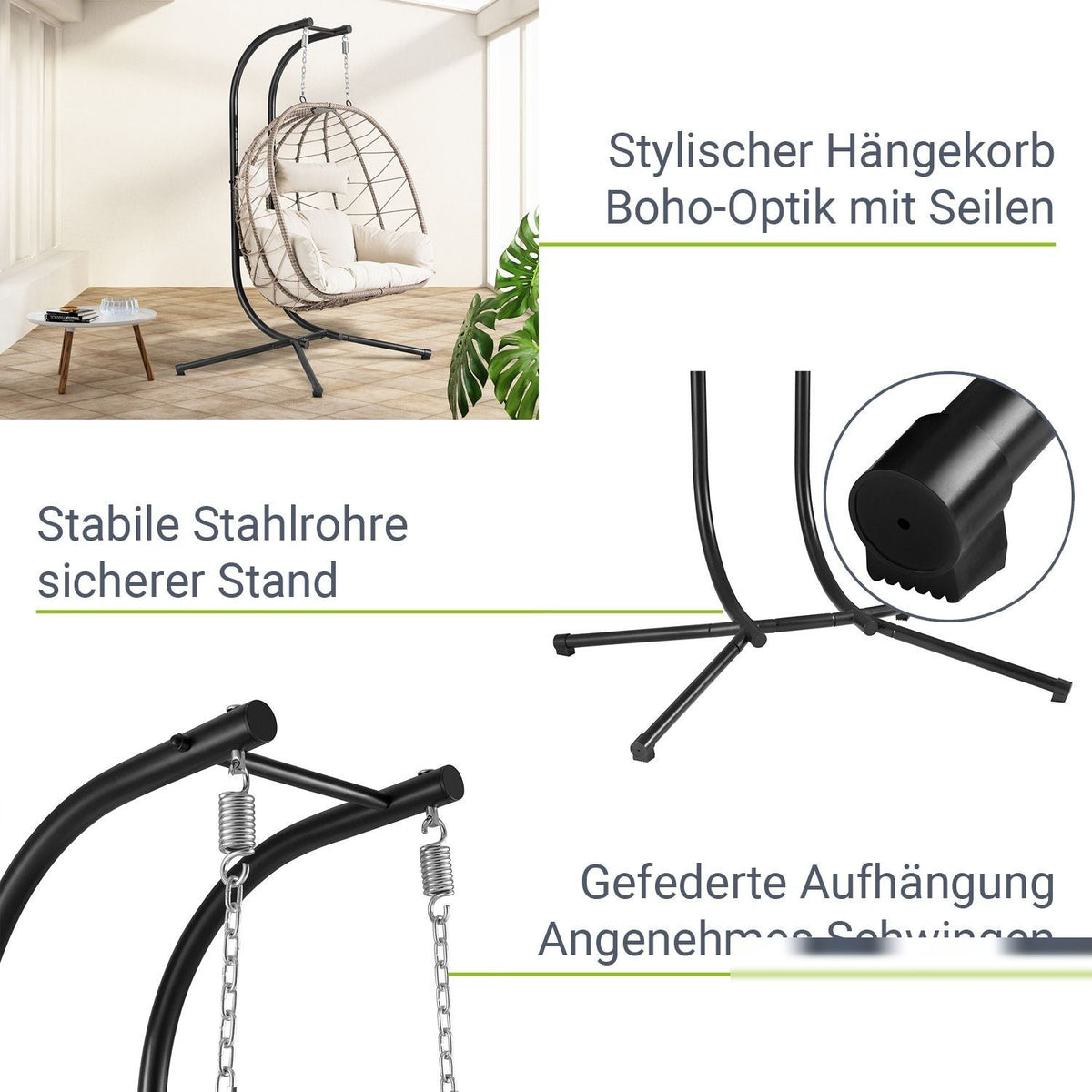 Sedia sospesa doppia in polyrattan Aria