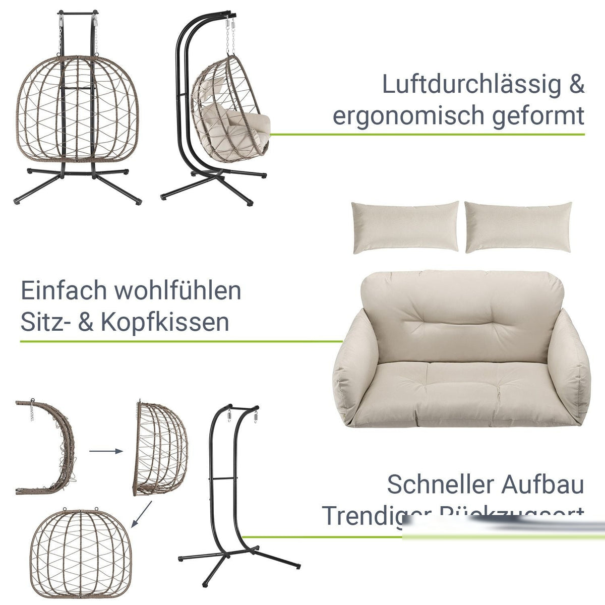 Sedia sospesa doppia in polyrattan Aria