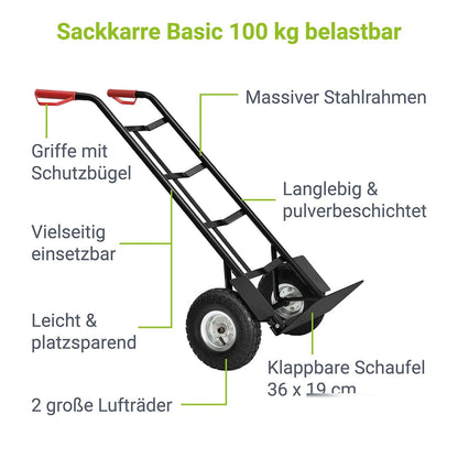 Carrello portasacchi pieghevole Basic in nero con maniglie rosse