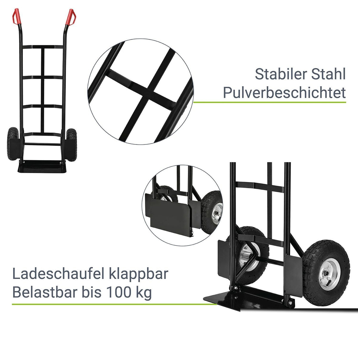 Carrello portasacchi pieghevole Basic in nero con maniglie rosse