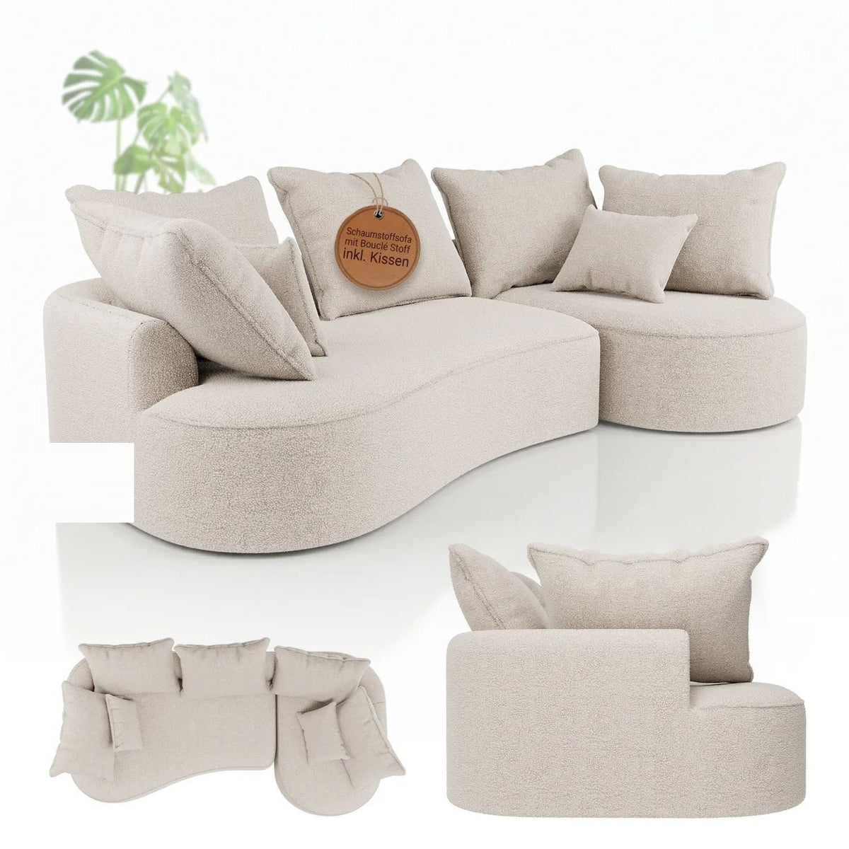 Divano Tirano con pouf e cuscini decorativi