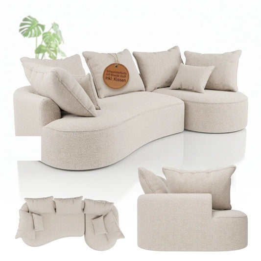 Divano Tirano con pouf e cuscini decorativi