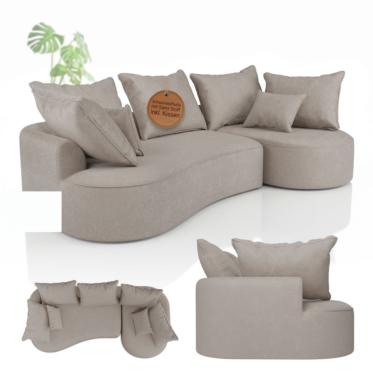 Divano Tirano con pouf e cuscini decorativi